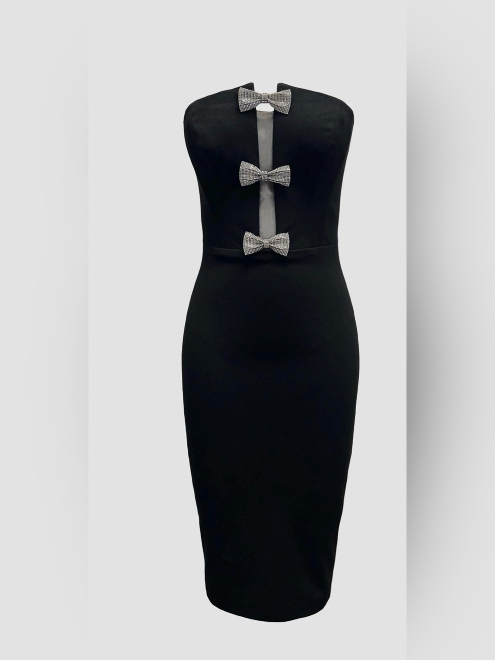 Dress the Population Strapless Black Midi Dress - Sleek Pencil Silhouette